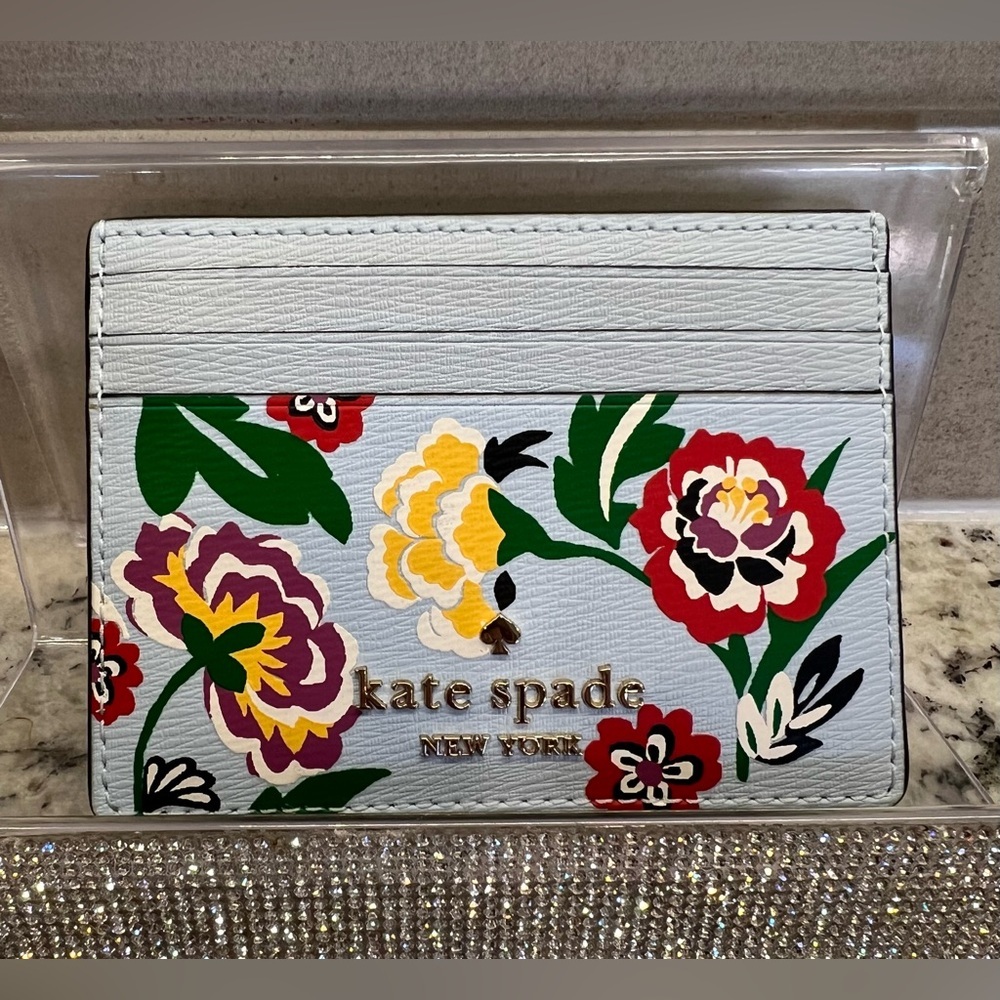 Kate Spade Year Of The Dragon Card Holder Light Blue Embroidered